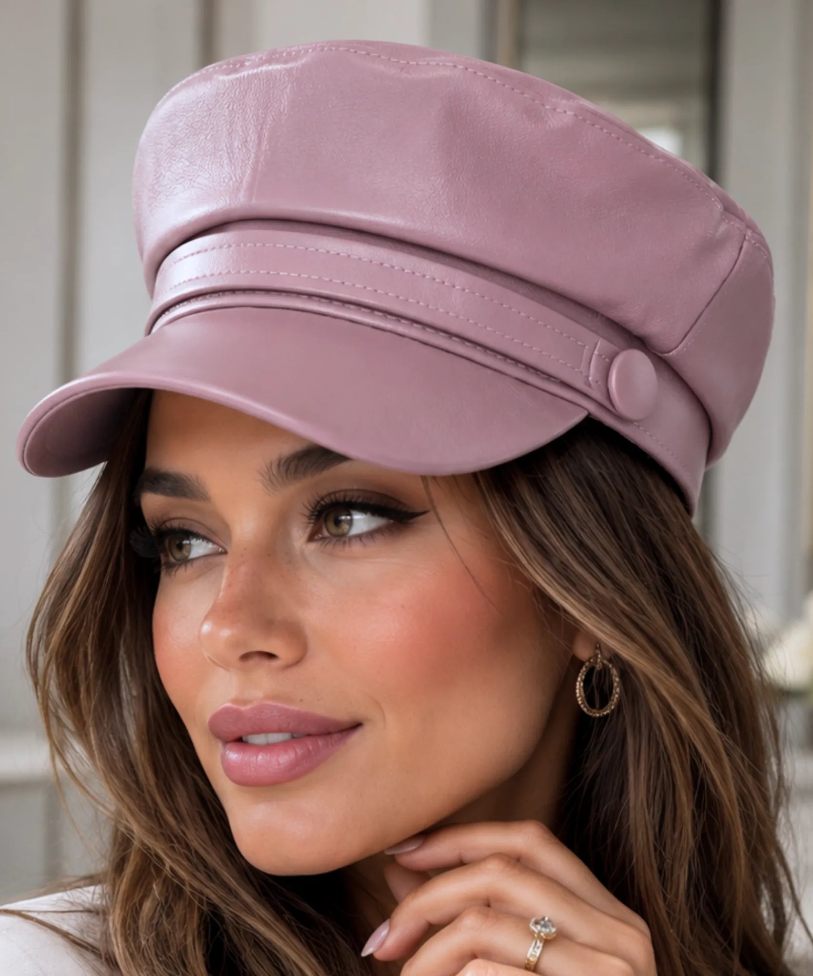 Comprar boina italiana feminina de couro aba reta estruturada estilo inglês capitã Peaky Blinders ANELLIMN