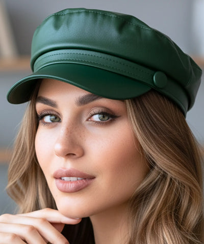 Comprar boina italiana feminina de couro aba reta estruturada estilo inglês capitã Peaky Blinders ANELLIMN