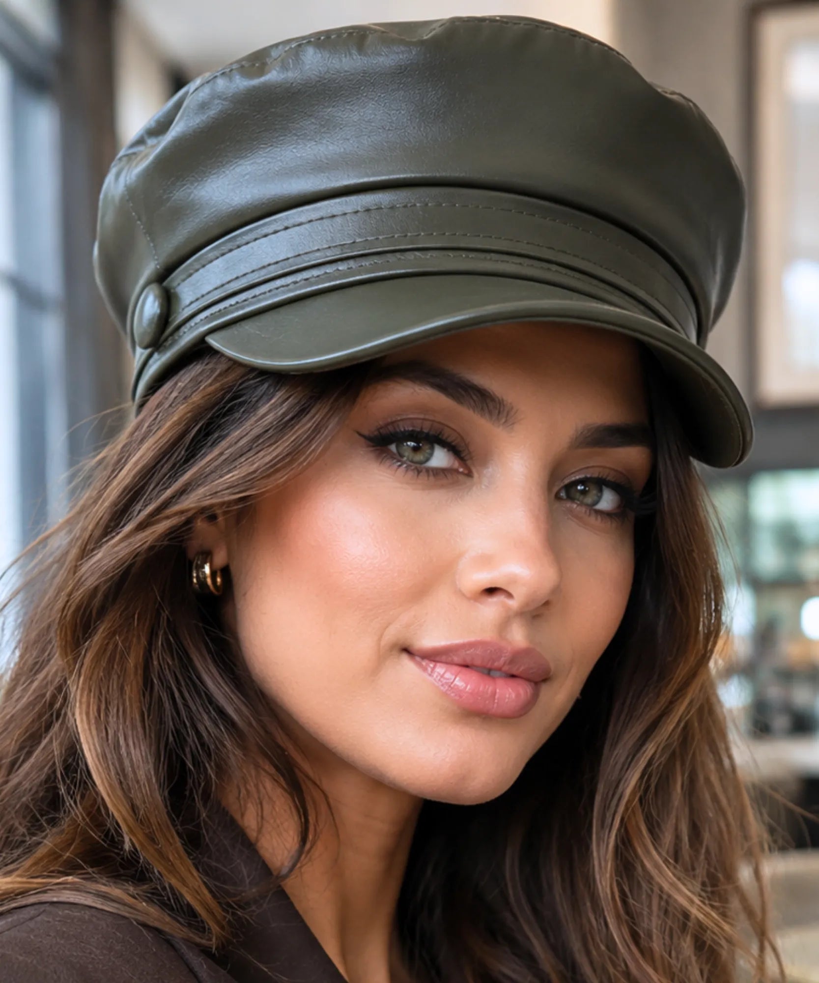 Comprar boina italiana feminina de couro aba reta estruturada estilo inglês capitã Peaky Blinders ANELLIMN