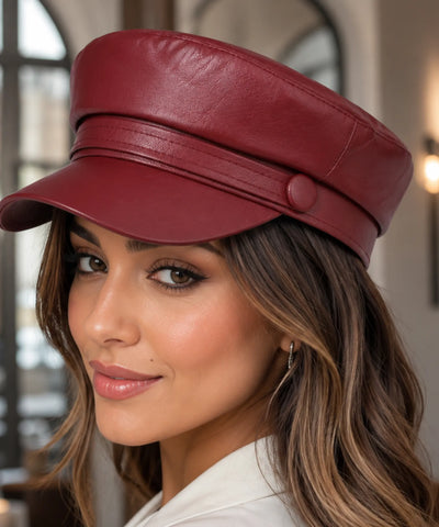 Comprar boina italiana feminina de couro aba reta estruturada estilo inglês capitã Peaky Blinders ANELLIMN