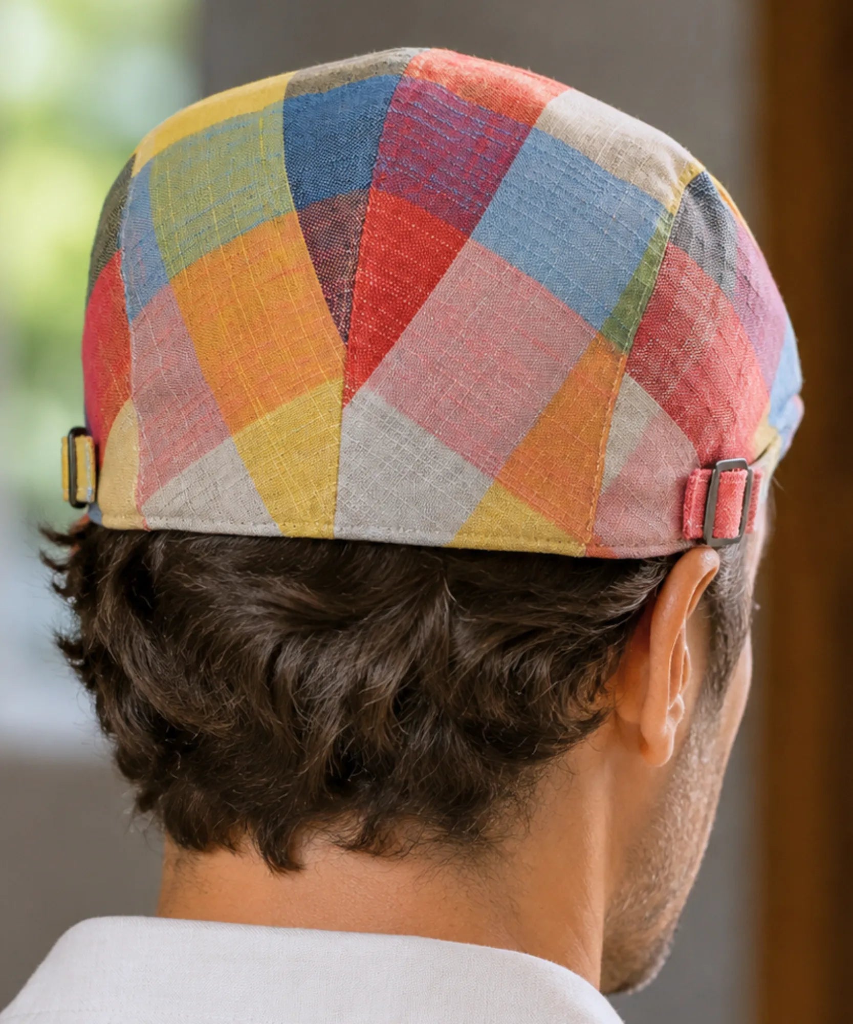 Comprar boina masculina xadrez colorido vista traseira barata Anellimn
