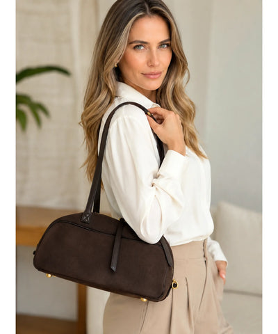 Comprar Bolsa Feminina Grande Camurça Zíper Dourado Espaçosa barato e em promoção ANELLIMN