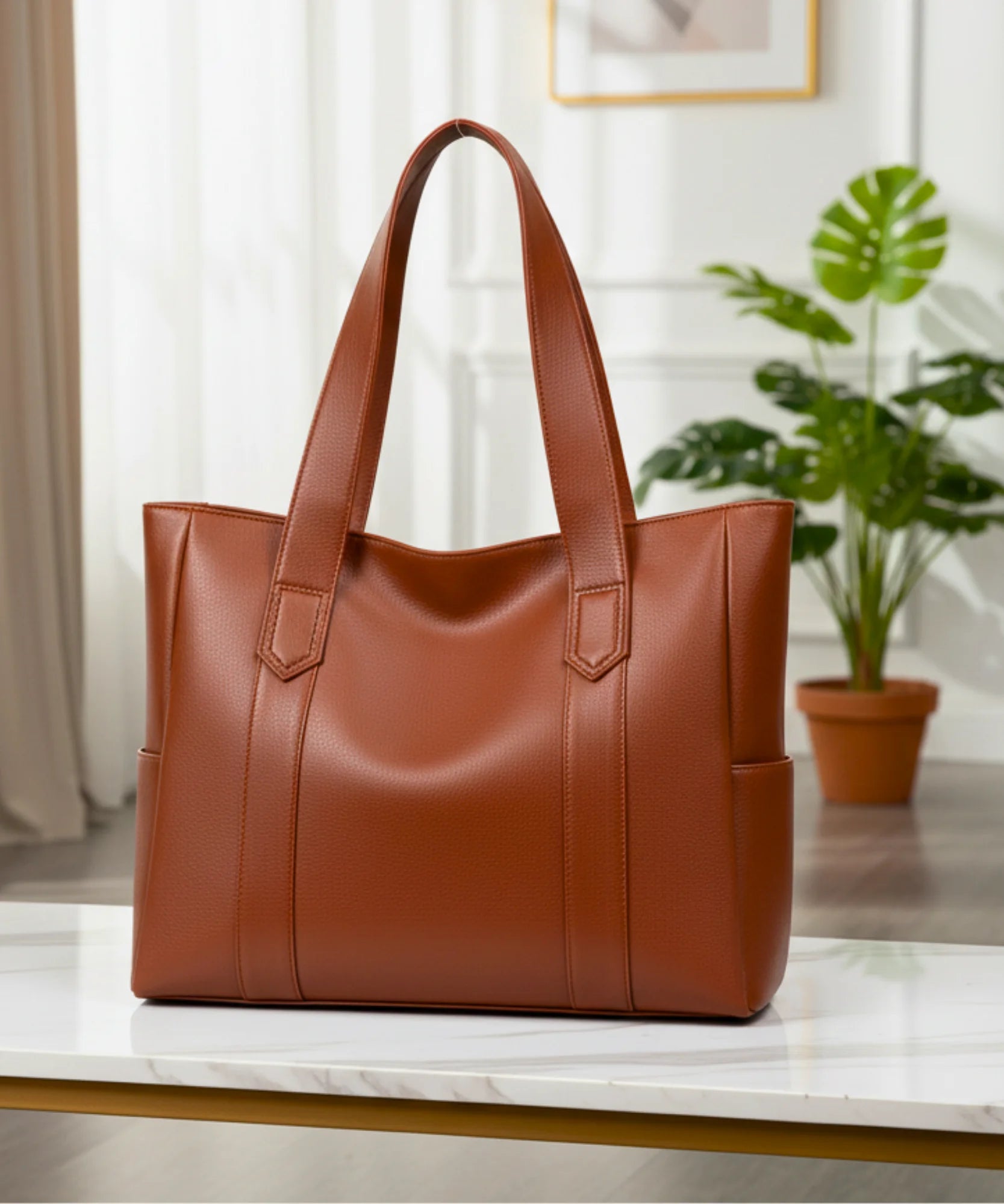 Comprar bolsa feminina grande couro sintético tote preta espaçosa para trabalho faculdade e notebook barato ANELLIMN