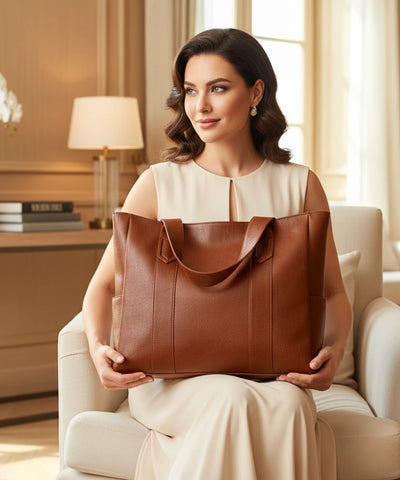 Comprar bolsa feminina grande couro sintético tote preta espaçosa para trabalho faculdade e notebook barato ANELLIMN