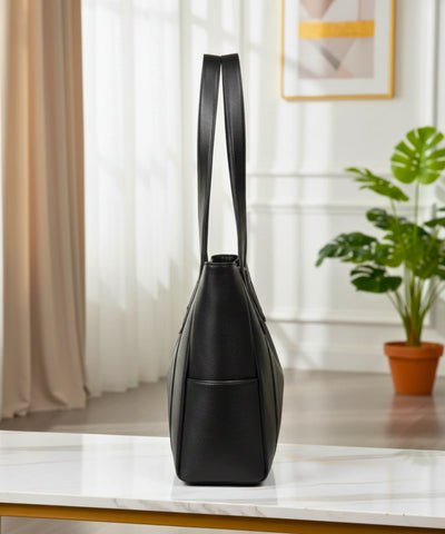 Comprar bolsa feminina grande couro sintético tote preta espaçosa para trabalho faculdade e notebook barato ANELLIMN