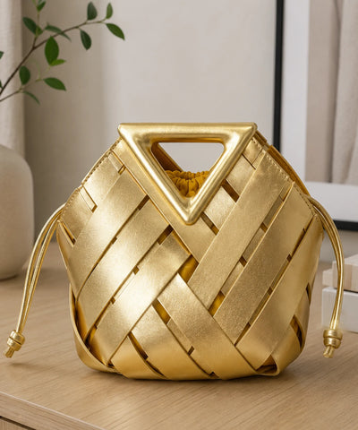 Bolsa feminina trançada dourada still metalizado