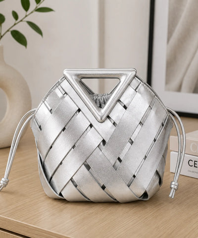 Bolsa feminina trançada prata still metalizado