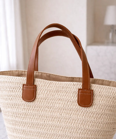 Comprar bolsa de praia feminina palha trançada com alças de couro grande tote sacola casual barato ANELLIMN