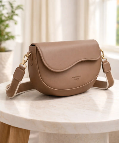 Bolsa transversal feminina couro sintético meia lua com alça larga ajustável look casual comprar barato ANELLIMN