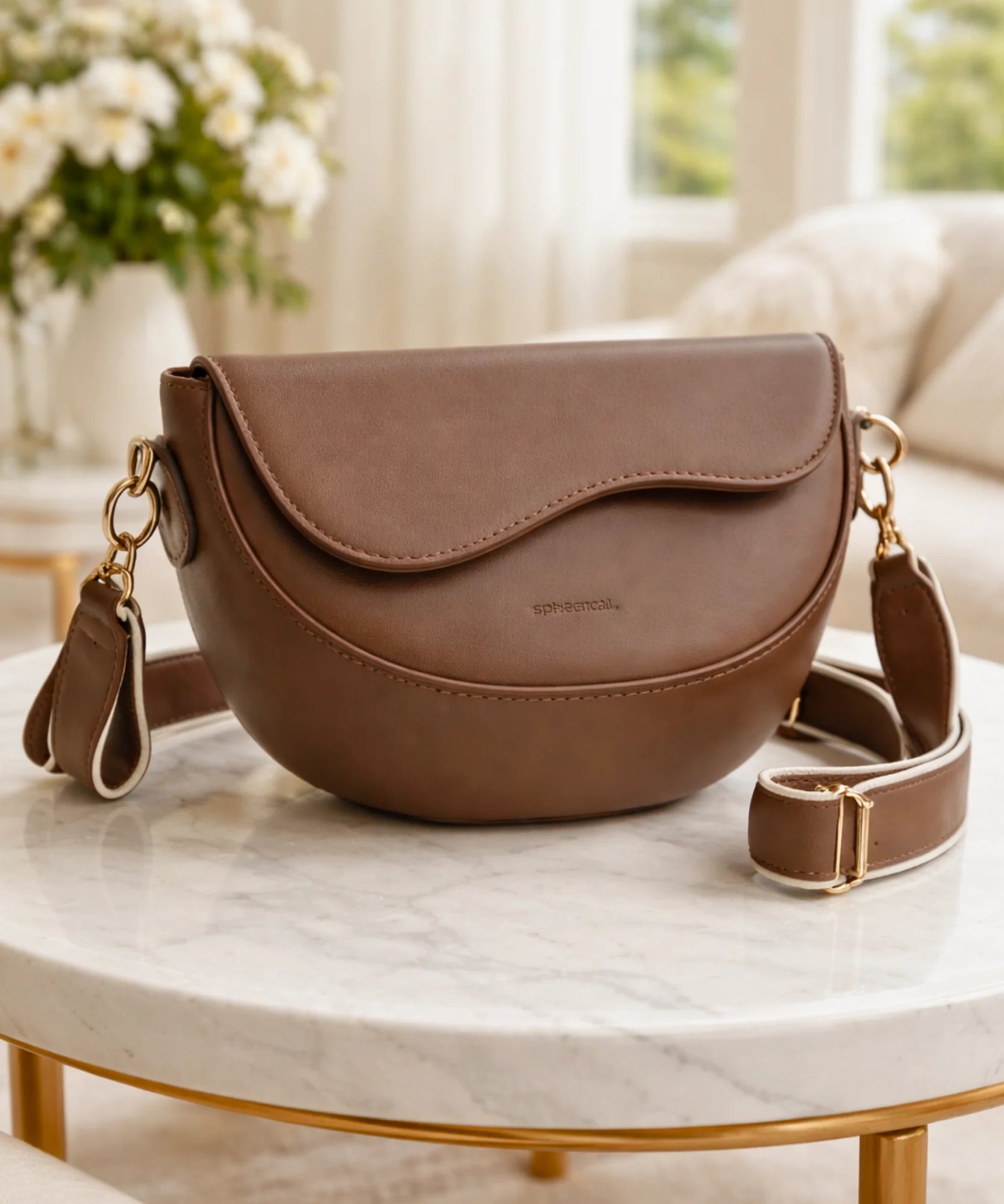 Bolsa transversal feminina couro sintético meia lua com alça larga ajustável look casual comprar barato ANELLIMN