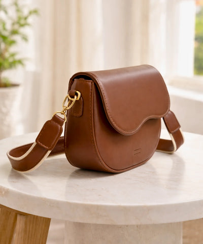 Bolsa transversal feminina couro sintético meia lua com alça larga ajustável look casual comprar barato ANELLIMN