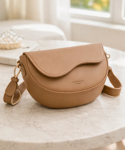 Bolsa transversal feminina couro sintético meia lua com alça larga ajustável look casual comprar barato ANELLIMN