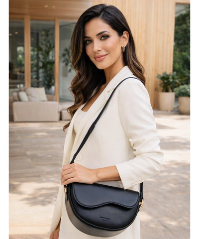 Bolsa transversal feminina couro sintético meia lua com alça larga ajustável look casual comprar barato ANELLIMN