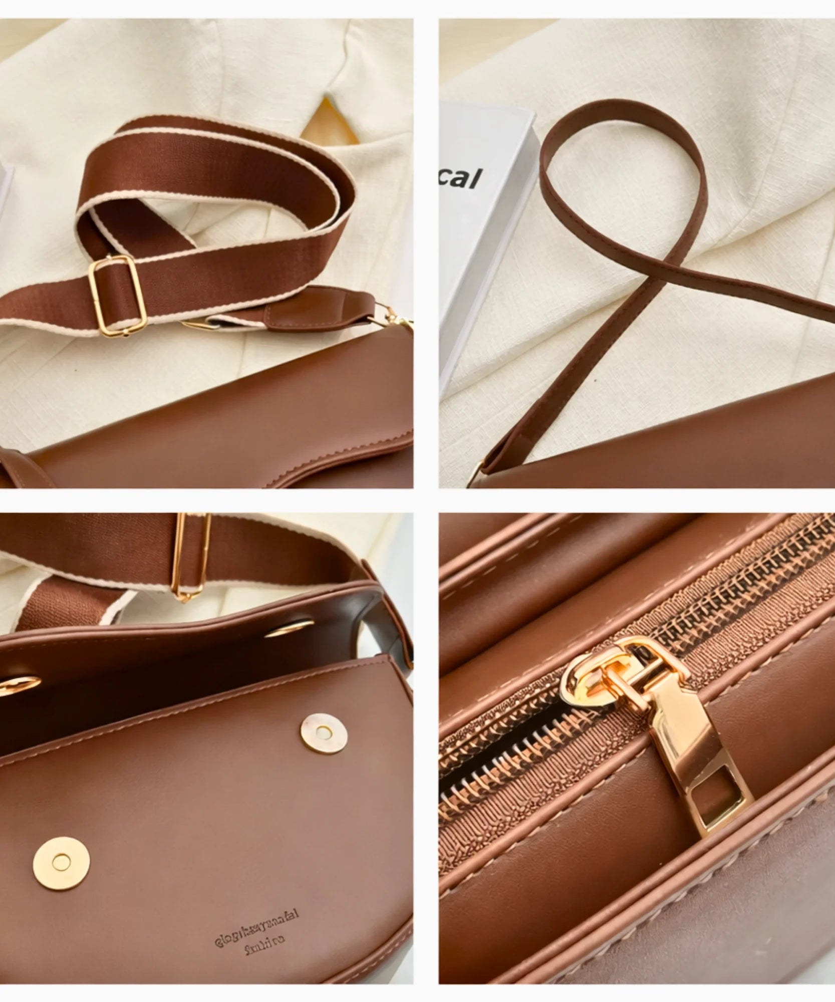 Bolsa transversal feminina couro sintético meia lua com alça larga ajustável look casual comprar barato ANELLIMN