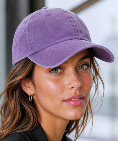 Boné feminino aba curva roxo estonado com copa baixa não estruturada
