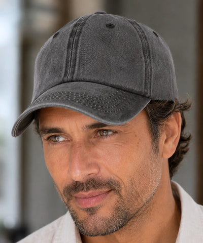 Boné masculino dad hat cinza grafite estonado em close