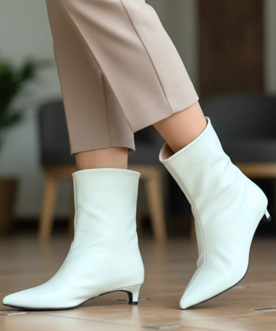 Comprar bota bico fino feminina cano médio couro sintético salto baixo elegante promoção VIZZANO