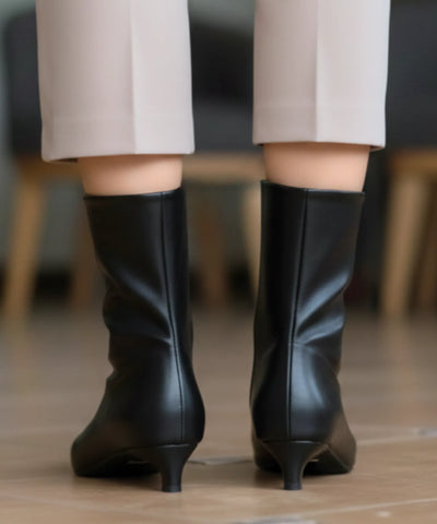 Comprar bota bico fino feminina cano médio couro sintético salto baixo elegante promoção VIZZANO
