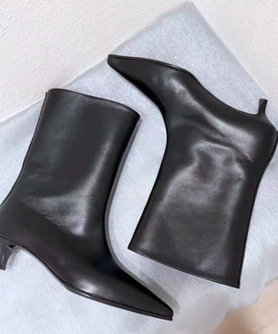 Comprar bota bico fino feminina cano médio couro sintético salto baixo elegante promoção VIZZANO
