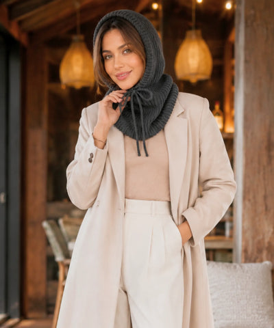Comprar gorro feminino de tricô com capuz e gola alta para inverno confortável e com proteção térmica barato ANELLIMN