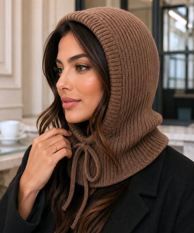 Comprar gorro feminino de tricô com capuz e gola alta para inverno confortável e com proteção térmica barato ANELLIMN