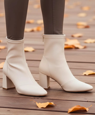 Comprar bota bico quadrado feminina couro elástico salto bloco 7cm zíper metal sola borracha promoção AREZZO