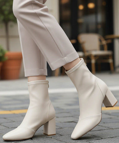 Comprar bota bico quadrado feminina couro elástico salto bloco 7cm zíper metal sola borracha promoção AREZZO