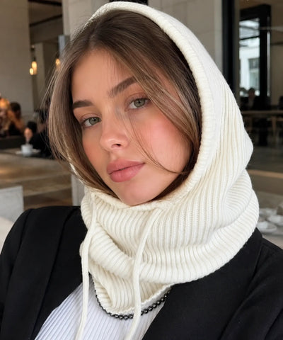 Comprar gorro feminino de tricô com capuz e gola alta para inverno confortável e com proteção térmica barato ANELLIMN