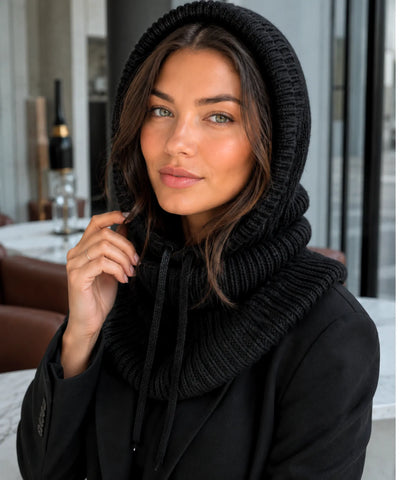 Comprar gorro feminino de tricô com capuz e gola alta para inverno confortável e com proteção térmica barato ANELLIMN