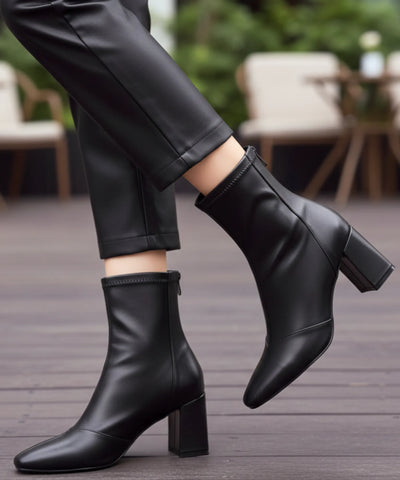 Comprar bota bico quadrado feminina couro elástico salto bloco 7cm zíper metal sola borracha promoção AREZZO