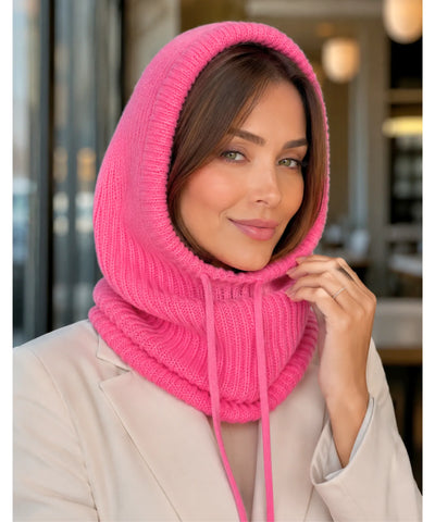 Comprar gorro feminino de tricô com capuz e gola alta para inverno confortável e com proteção térmica barato ANELLIMN
