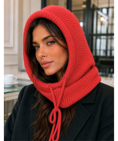 Comprar gorro feminino de tricô com capuz e gola alta para inverno confortável e com proteção térmica barato ANELLIMN