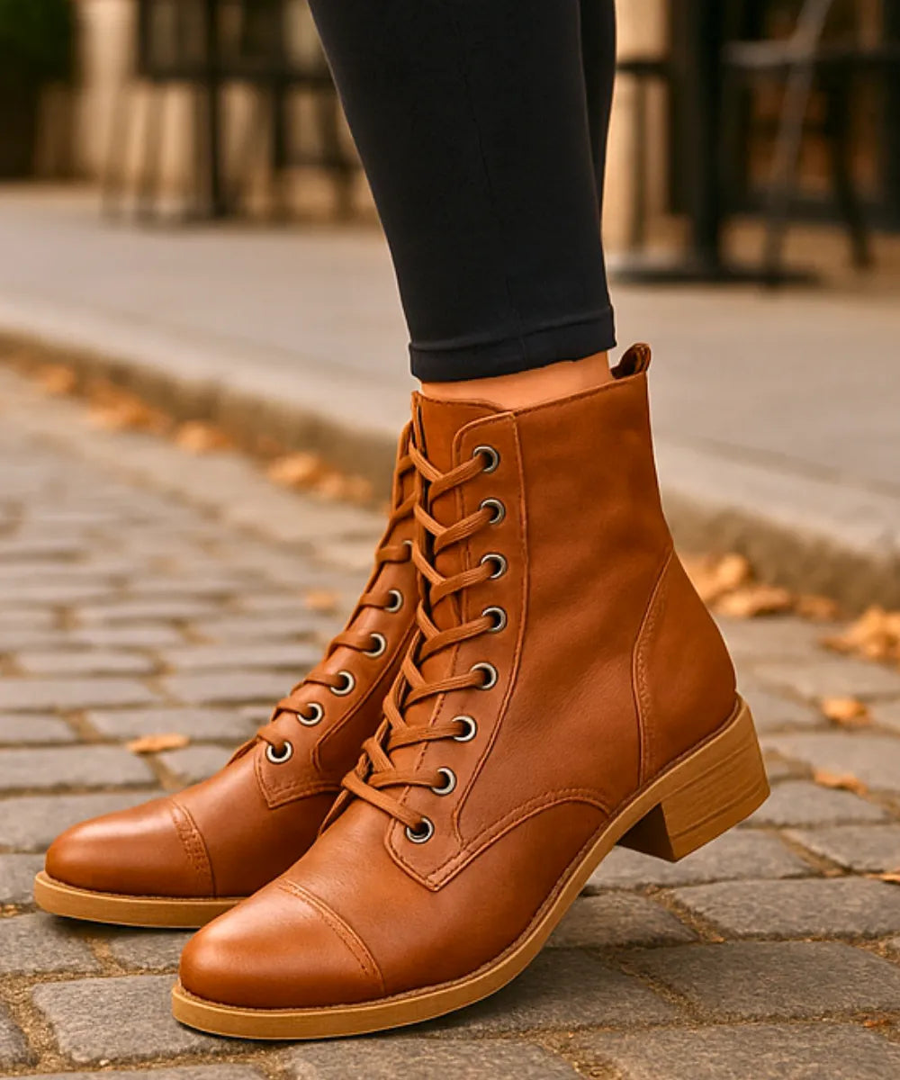 Comprar bota cano médio feminina vintage coturno caramelo com visual retrô e solado antiderrapante para dias frios em promoção DAFITI
