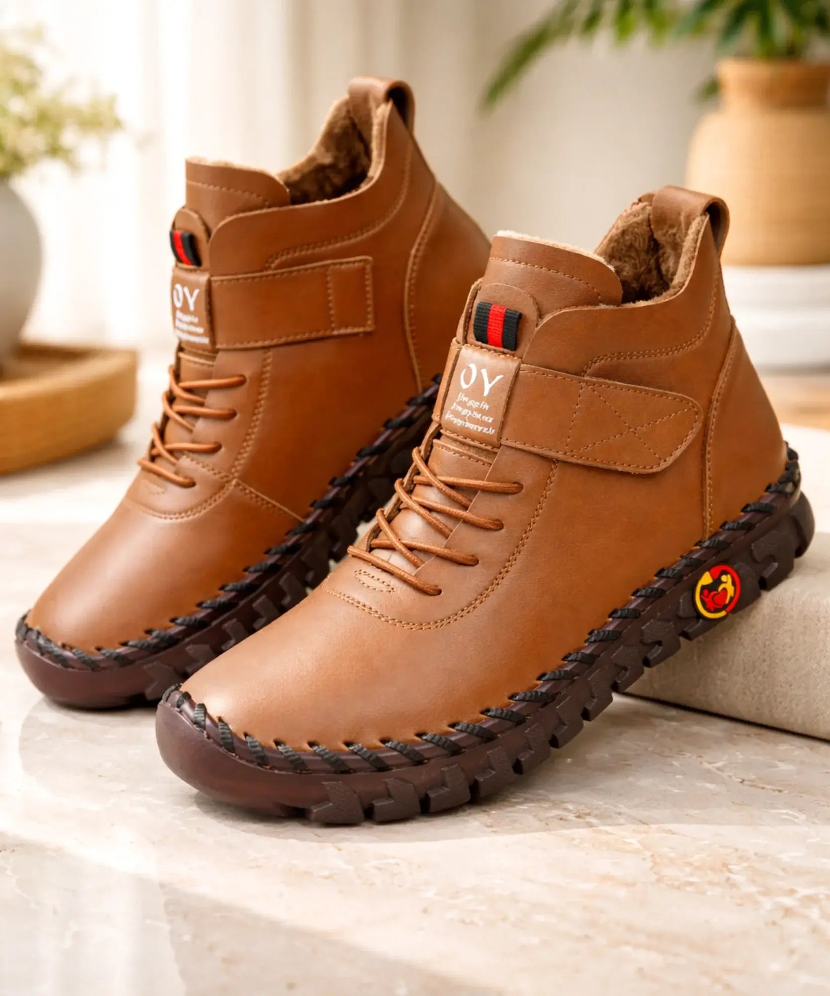 Comprar bota feminina cano curto couro sintético com forro pelúcia e velcro barato ou em promoção