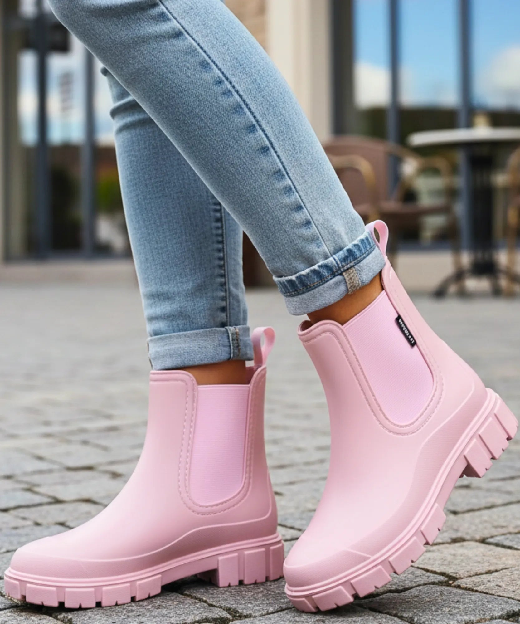 Comprar bota chelsea feminina impermeável PVC solado tratorado antiderrapante forro respirável em promoção ANELLIMN