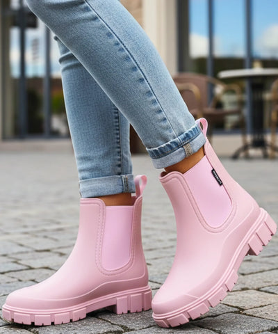 Comprar bota chelsea feminina impermeável PVC solado tratorado antiderrapante forro respirável em promoção ANELLIMN