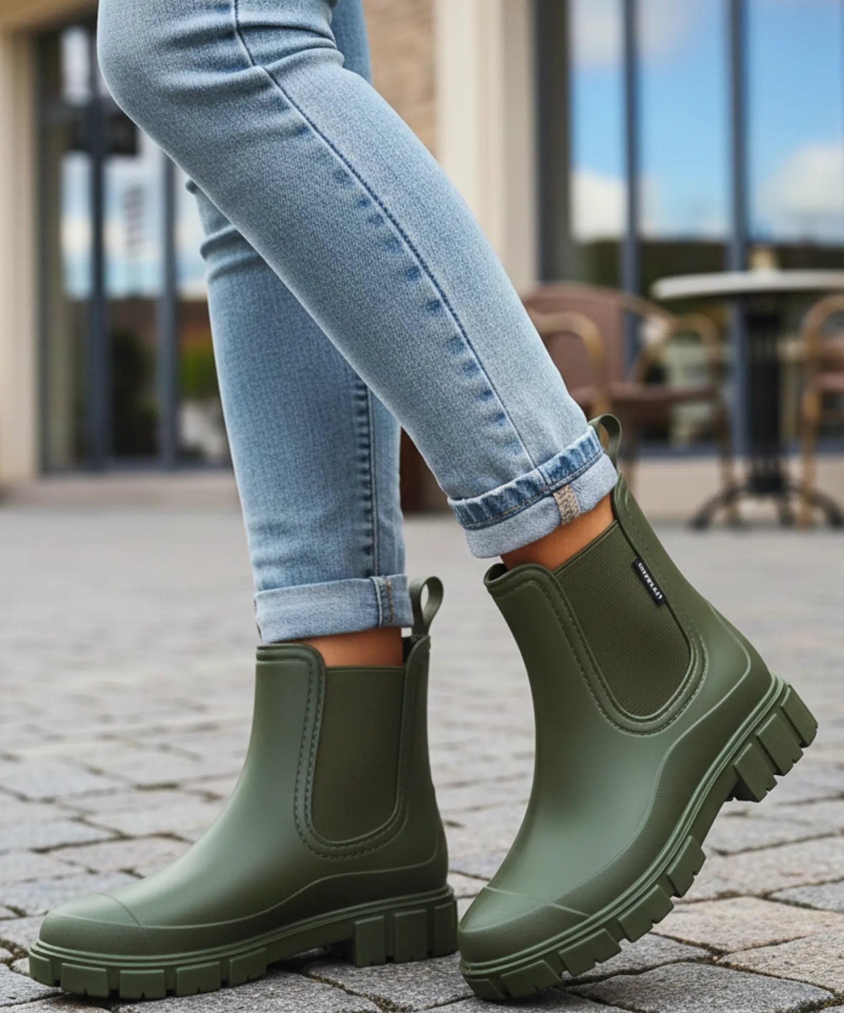 Comprar bota chelsea feminina impermeável PVC solado tratorado antiderrapante forro respirável em promoção ANELLIMN