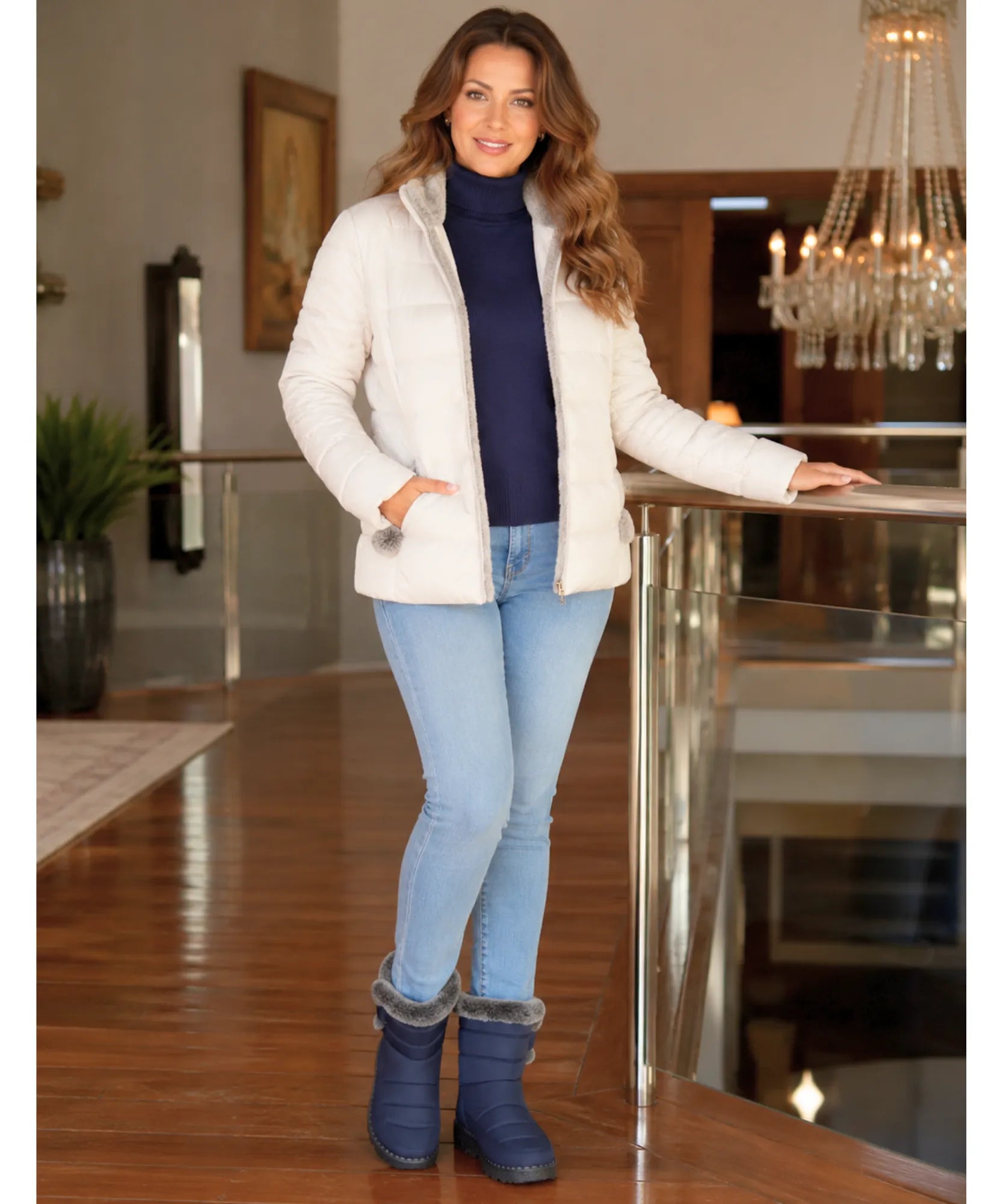 Comprar bota feminina térmica forrada impermeável com pelúcia interna e solado antiderrapante para inverno, chuva e conforto no frio ANELLIMN