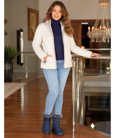 Comprar bota feminina térmica forrada impermeável com pelúcia interna e solado antiderrapante para inverno, chuva e conforto no frio ANELLIMN