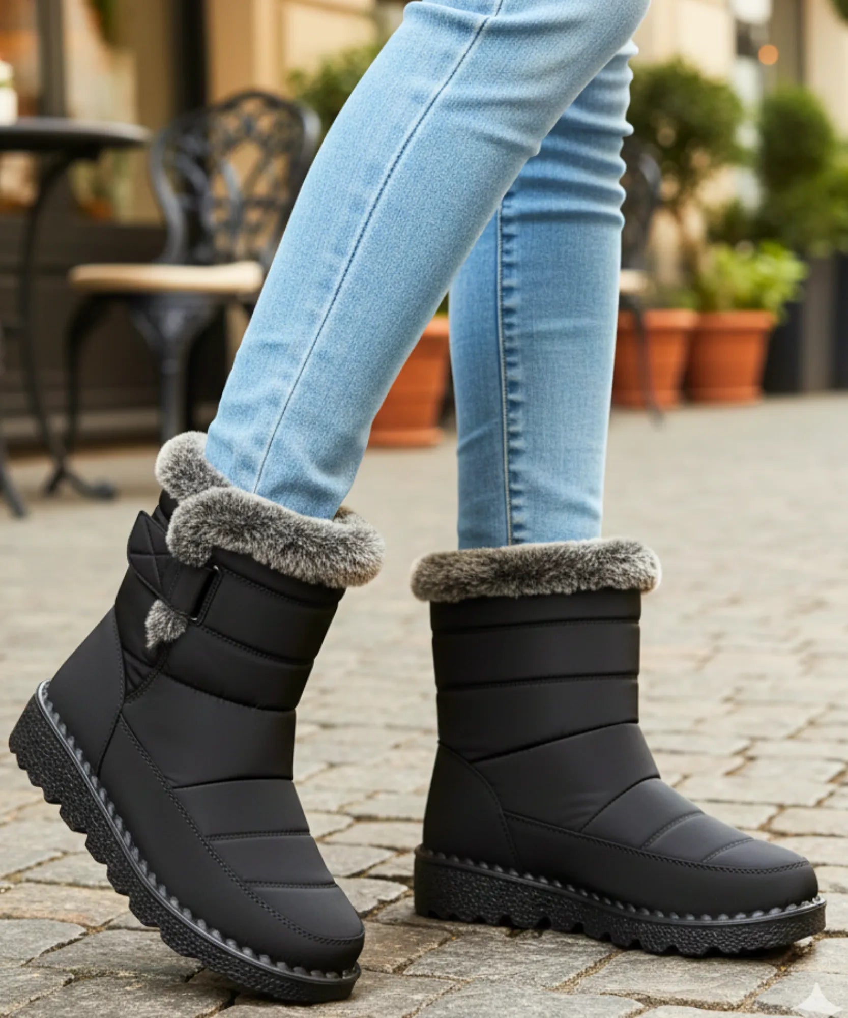 Comprar bota feminina térmica forrada impermeável com pelúcia interna e solado antiderrapante para inverno, chuva e conforto no frio ANELLIMN