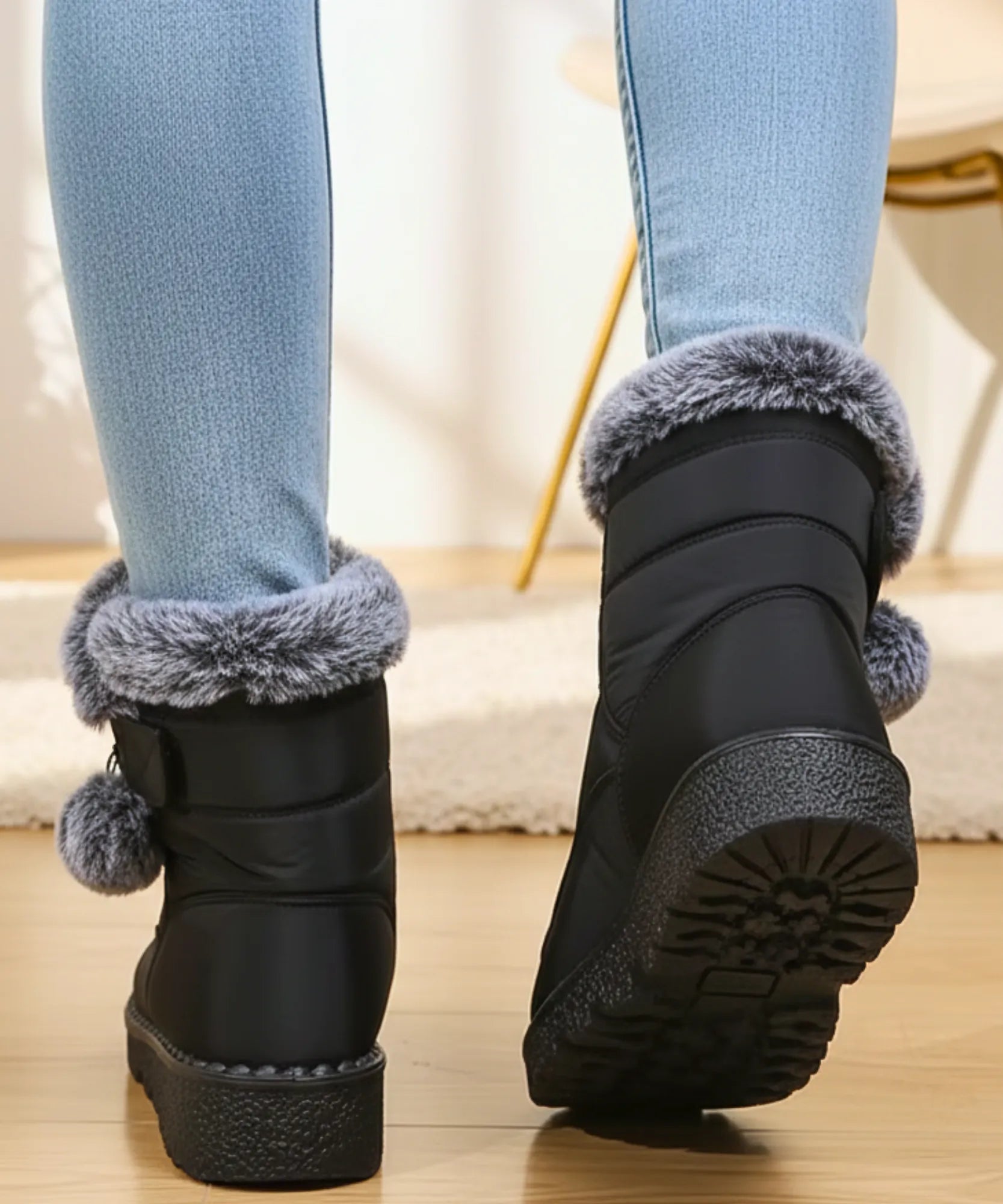 Comprar bota feminina térmica forrada impermeável com pelúcia interna e solado antiderrapante para inverno, chuva e conforto no frio ANELLIMN