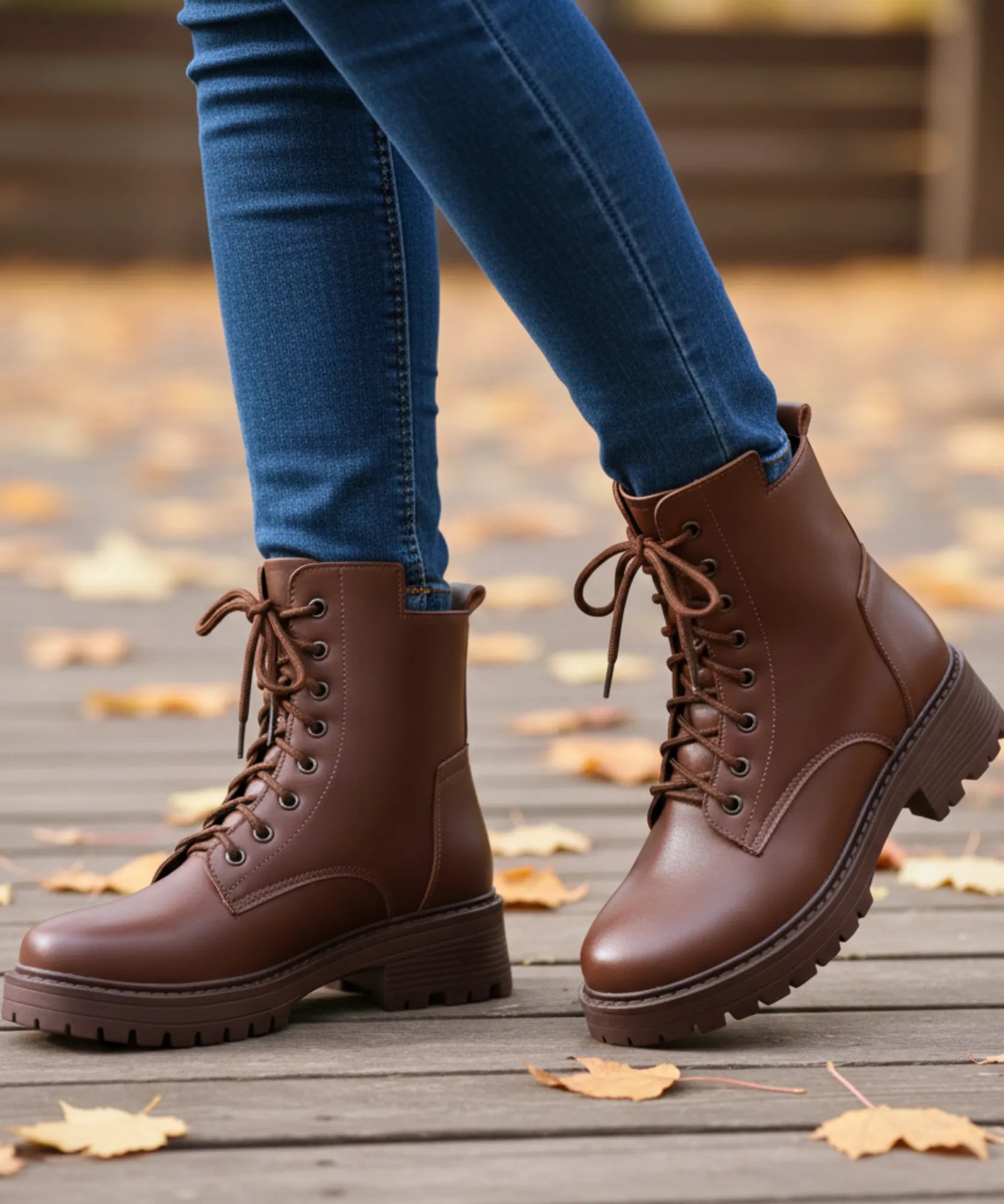 Comprar bota feminina tratorada de couro legítimo com solado robusto e cano curto para estilo urbano com conforto ANELLIMN