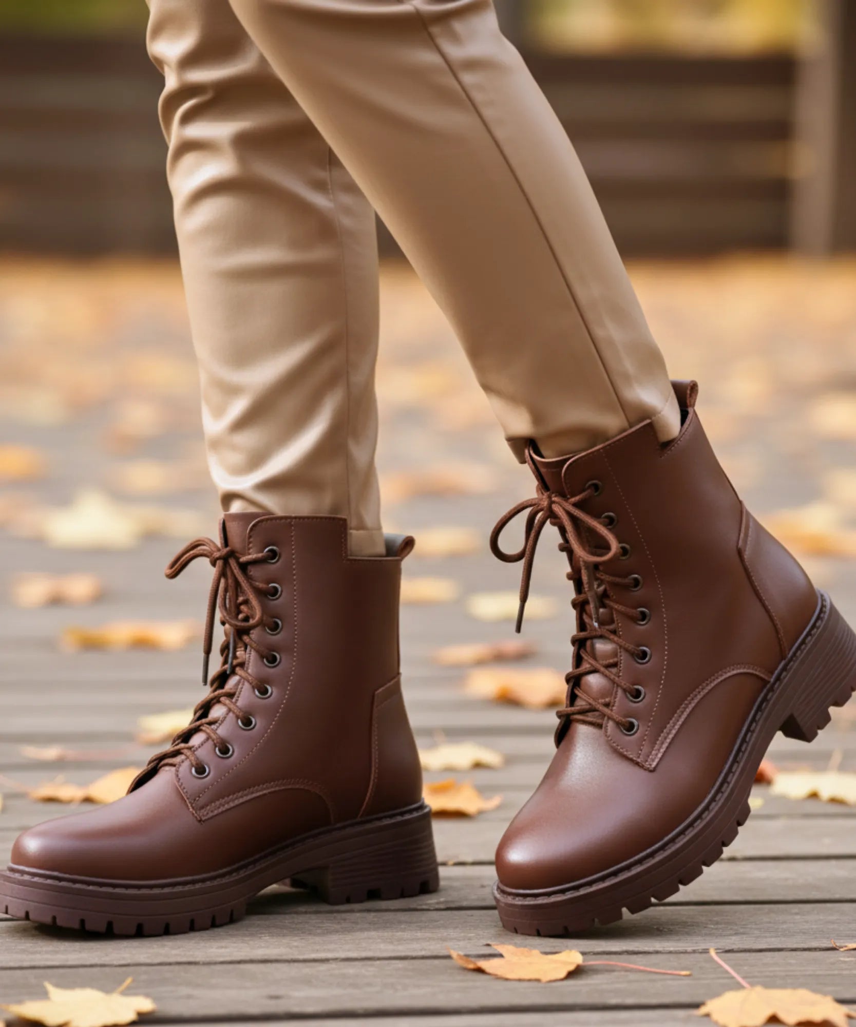 Comprar bota feminina tratorada de couro legítimo com solado robusto e cano curto para estilo urbano com conforto ANELLIMN