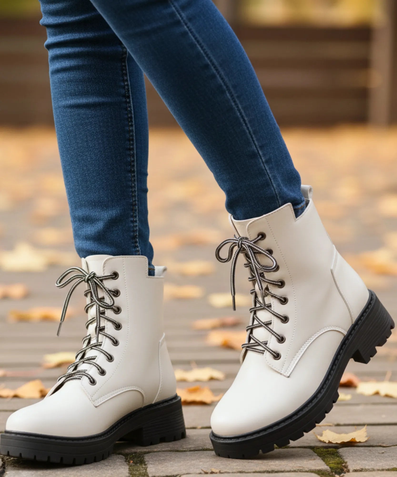Comprar bota feminina tratorada de couro legítimo com solado robusto e cano curto para estilo urbano com conforto ANELLIMN