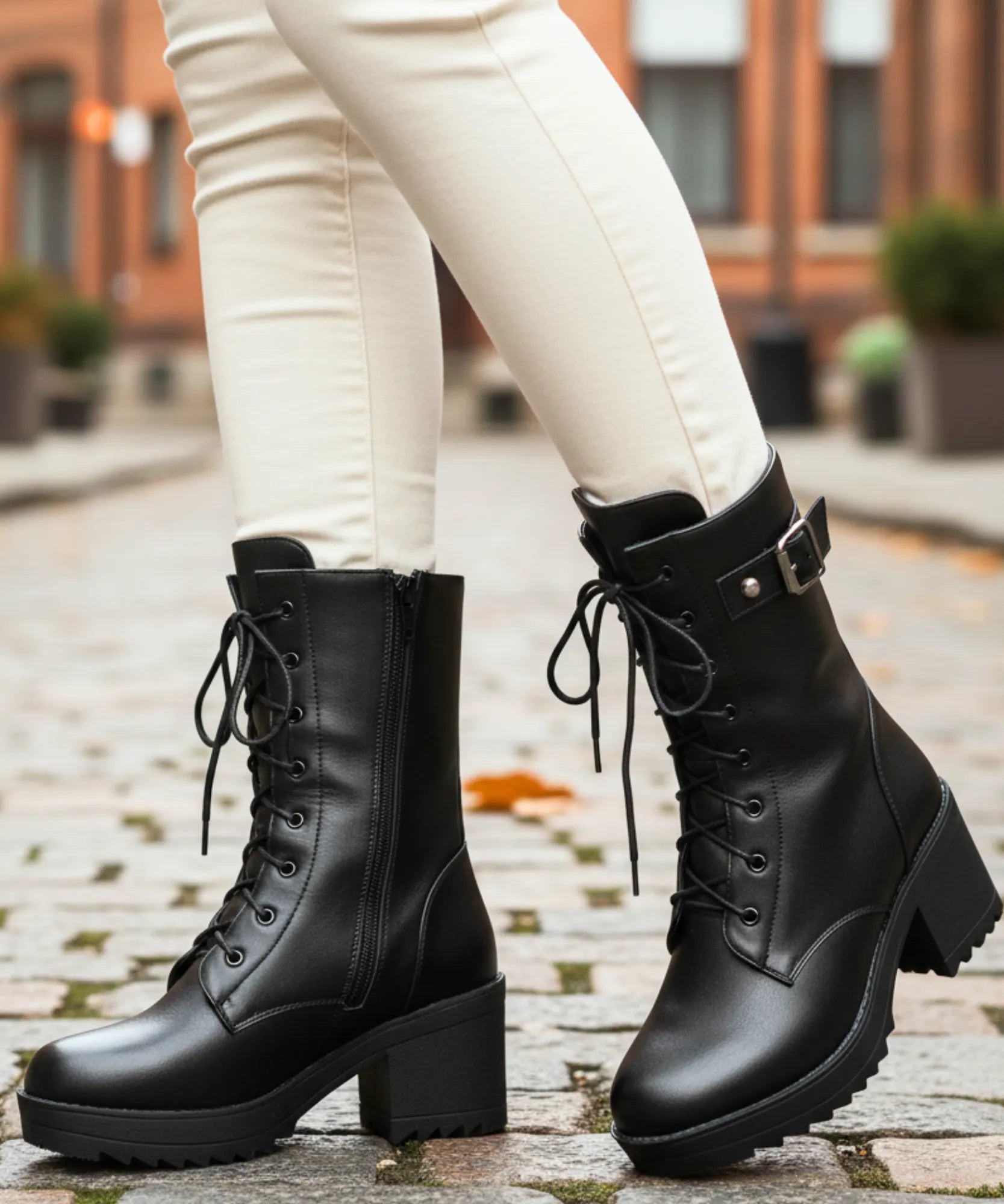 Comprar bota feminina tratorada forrada coturno com salto grosso e cano alto para inverno com conforto térmico e estilo urbano em promoção  VIA MARTE