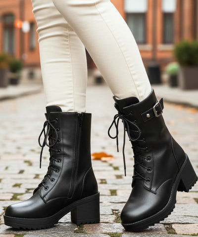 Comprar bota feminina tratorada forrada coturno com salto grosso e cano alto para inverno com conforto térmico e estilo urbano em promoção  VIA MARTE