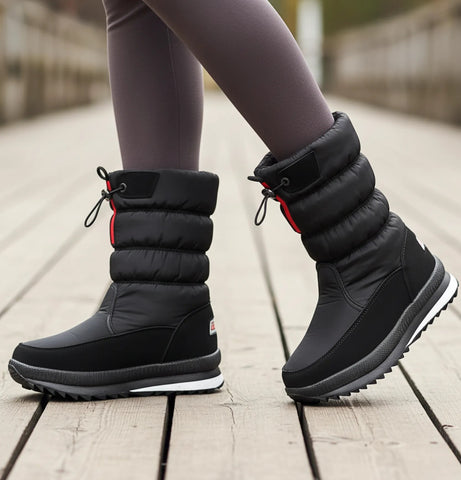Comprar bota impermeável feminina térmica acolchoada forro pelúcia cano médio zíper lateral plataforma antiderrapante inverno promoção VIZZANO