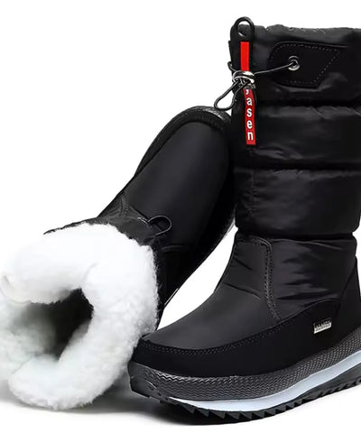 Comprar bota impermeável feminina térmica acolchoada forro pelúcia cano médio zíper lateral plataforma antiderrapante inverno promoção VIZZANO