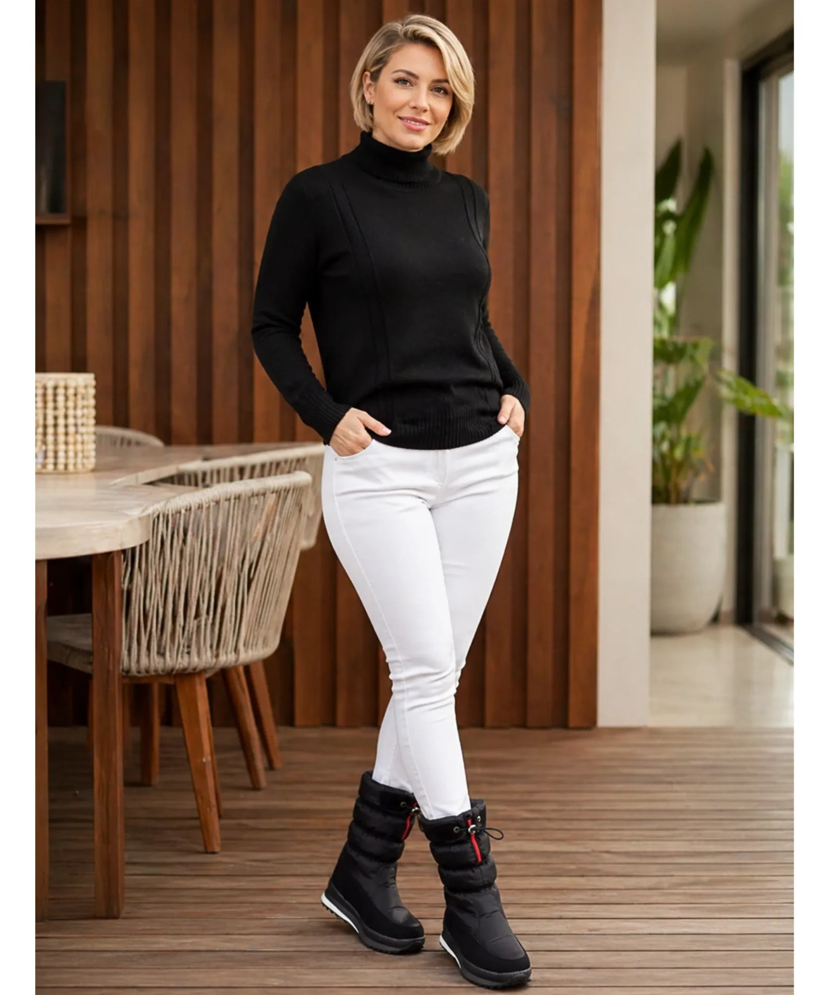 Comprar bota impermeável feminina térmica acolchoada forro pelúcia cano médio zíper lateral plataforma antiderrapante inverno promoção VIZZANO