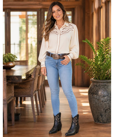 Comprar bota texana feminina cano curto com salto grosso confortável e bico fino em couro promoção VIZZANO